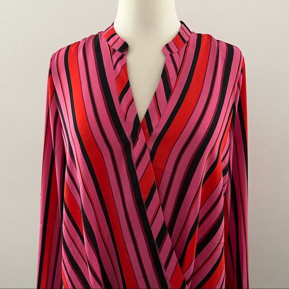 Rachel Zoe Striped Faux Wrap Blouse Long Sleeve Modest Office Colorful Small NWT - Picture 4 of 13